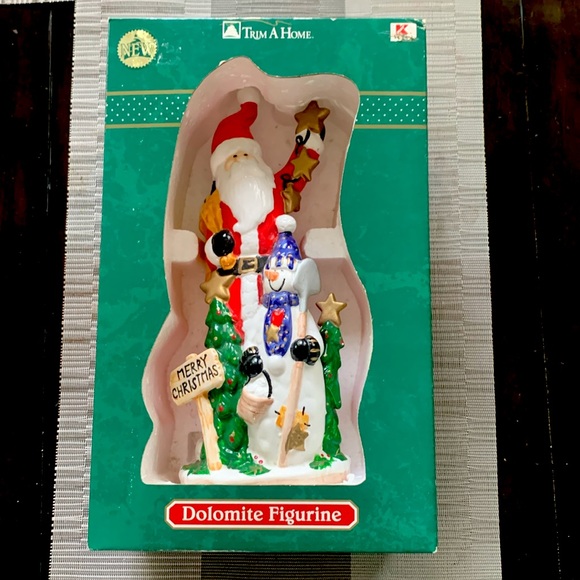 Vintage NEW in Box Kmart Trim A Home Dolomite Figurine Christmas Santa & Snowman - Picture 1 of 5